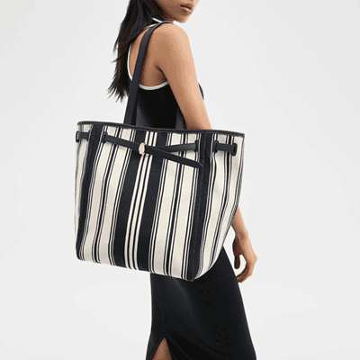 black and white striped tote