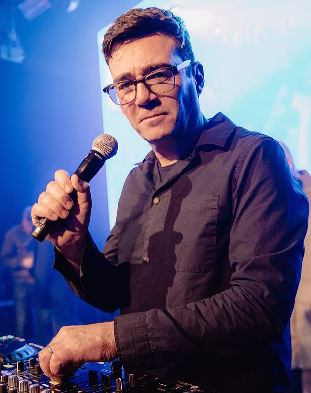 Andy Burnham at Charity DJ competition for his homelessness charity called 'a bed every night' in 2022