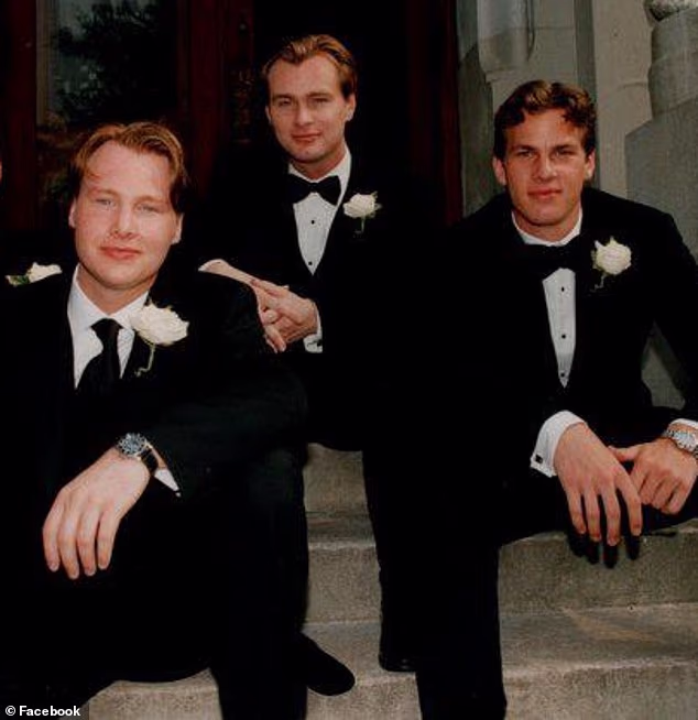 Matthew (left) is the oldest of the Nolan brothers, followed by Christopher (centre) and Jonathan (right) - the trio are pictured at Matthew's wedding