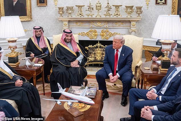 Trump is seen here with Crown Prince and Prime Minister of the Kingdom of Saudi Arabia Mohammed bin Salmanin the Oval Office on November 18, 2025