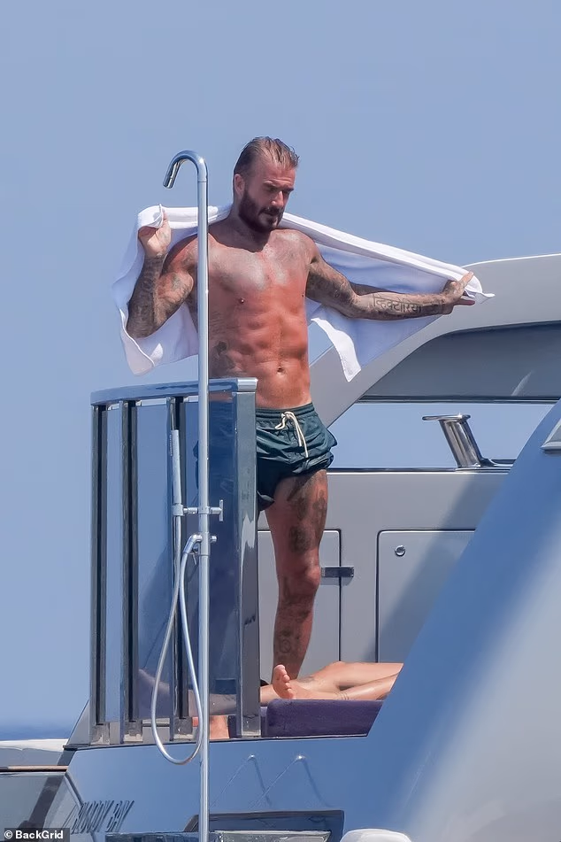David Beckham showed off his ripped physique while on board his luxury £16million superyacht in St Tropez this weekend