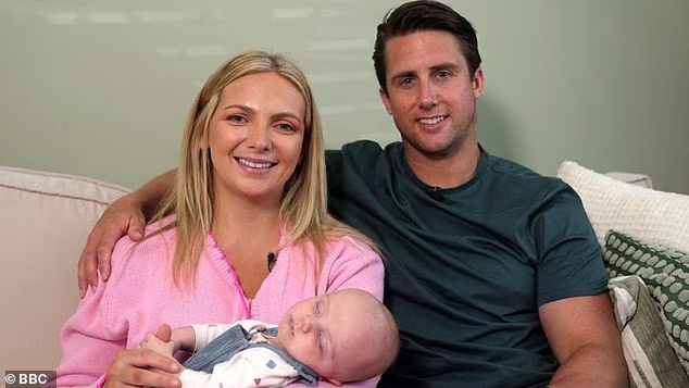Ms Savage, 29, from London, and the baby's father, Josh French, expressed their relief at the surgery's success. They are pictured here together with Theo