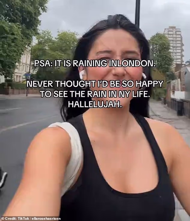 One woman took to social media to express her joy while walking through the light rain in London today
