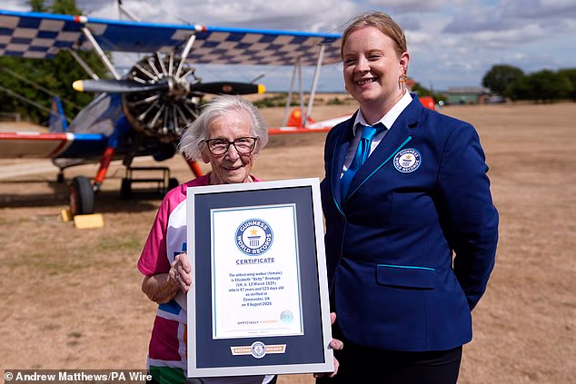 Betty Bromage, 97, has broken the Guinness World Record for being the oldest woman to wing walk