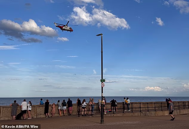 A coastguard helicopter was seen on the beach on Tuesday evening