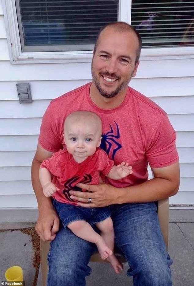 Brady Harmon has revealed the last text messages between him and his ex-wife, Sarah Myers, before police believe she orchestrated a murder-suicide. He is pictured above with one of his children