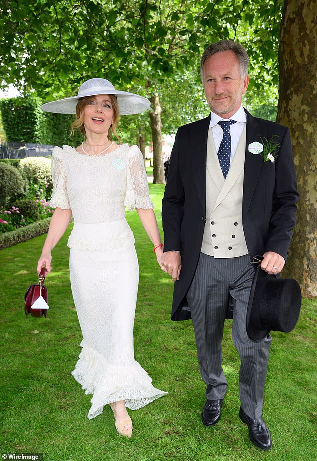 Mel C has admitted she had words with Geri Halliwell when her Spice Girls bandmate turned up to her wedding in a white dress (Geri pictured in her signature white at Ascot in June with husband Christian Horner)