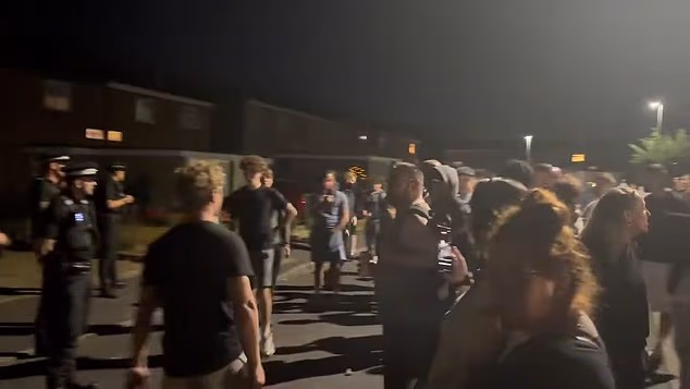 Chaotic scenes unfolded in Thetford, Norfolk, as a baying mob gathered after rumours spread on social media about asylum seekers being placed in houses