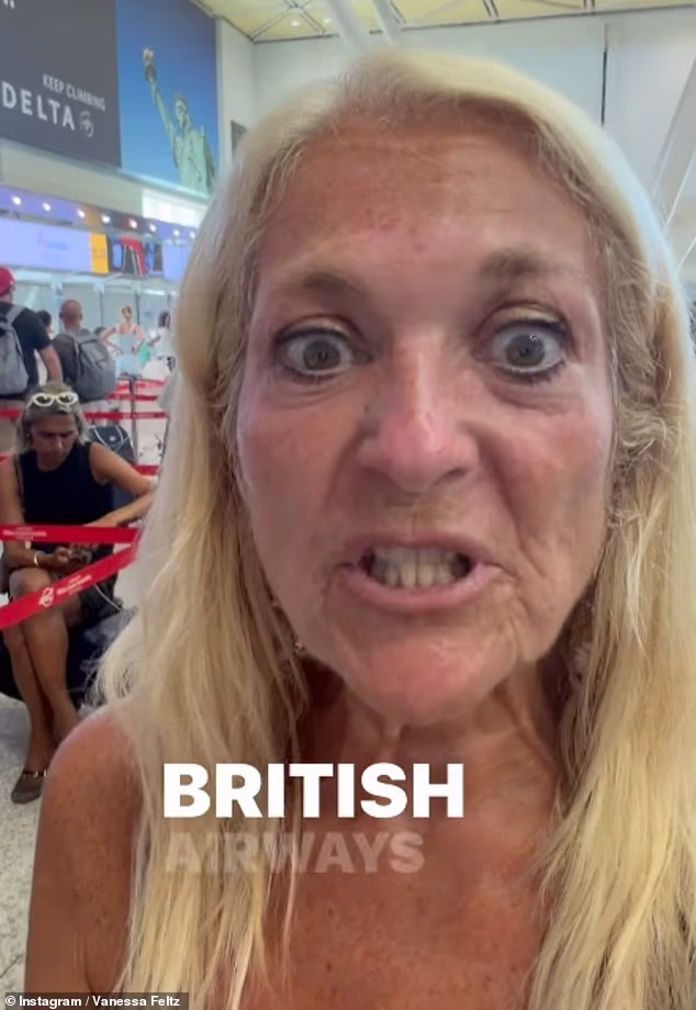 Vanessa Feltz rants at British Airways as she's left stranded with her grandchildren and hundreds of other passengers in Sardinia but jokes 'maybe I'll find a man to marry me in this queue'