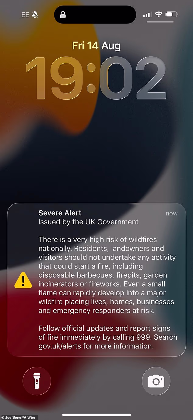 Millions of people received this alert tonight as people were warned not to light anything that could spark a fire
