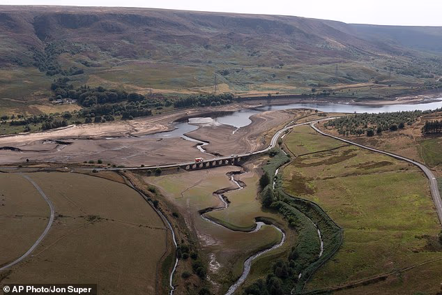 Woodhead reservoir near Manchester, pictured, as more than two-thirds of the UK suffers under drought conditions