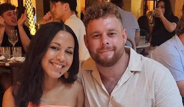 Cameron William Wallace, 34, was on a turtle-spotting trip with a close friend when he fatally jumped into the sea on Tuesday at around 3pm (Pictured: Mr Wallace and his fiancé Silvana Bernardes)