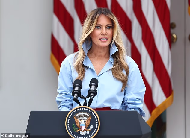 First lady Melania Trump speaks during an event announcing the expansion of a foster care initiative in the Rose Garden of the White House on August 20