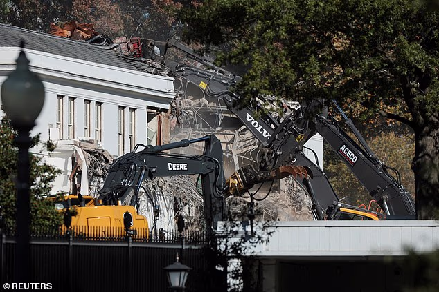 Construction crews demolish the East Wing of the White House for the ballroom
