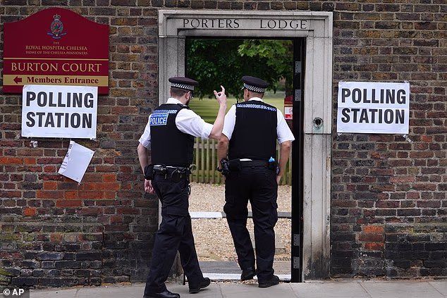 The Daily Mail releveled at recent elections Birmingham City Council staff witnessed attempts to get round the secret ballot at no fewer than 50 of its polling stations. (Pictured: Police enter a polling station in London)