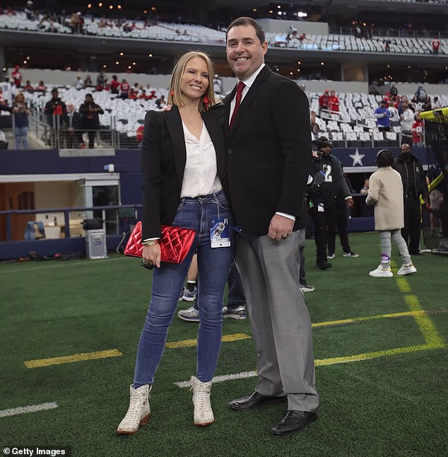 49ers co-owner Jed York - pictured with wife Danielle Belluomini - was arrested on suspicion of engaging in prostitution