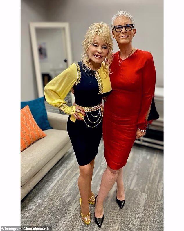 Curtis shared a photo to Instagram that showed herself cuddled up with Parton