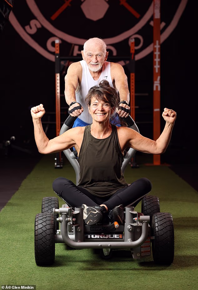Grandfather Mick Wadge, 88, who took up weightlifting after the death of his wife has become a TikTok hit. He is pictured working out with Jane Fryer