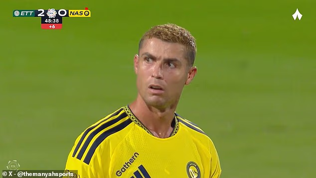 Ronaldo couldn't help but hide his frustration after enduring a disastrous first half which saw the reigning champions trail by two goals and reduced to 10 men