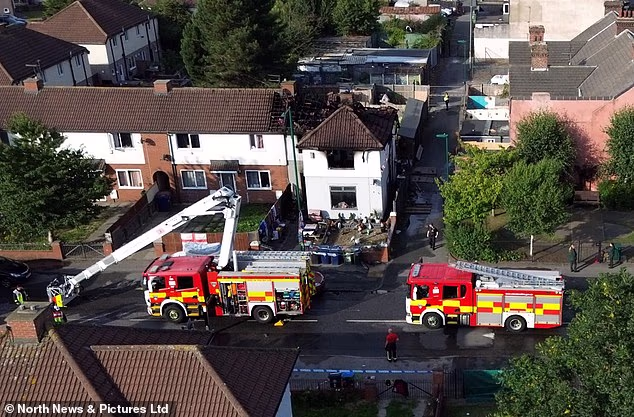 Emergency services at the scene of the fire in the Grangetown area of Middlesbrough today