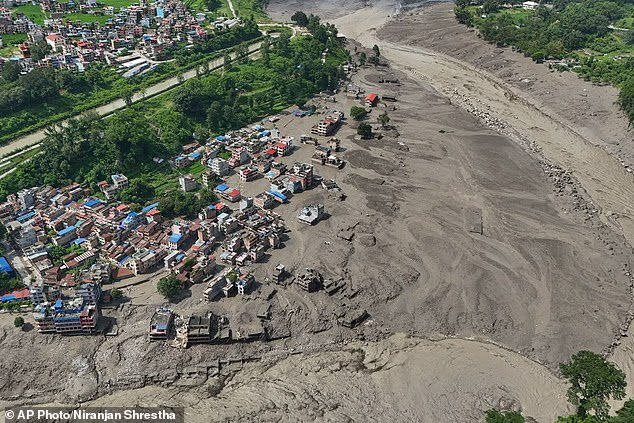 A village that was half washed away by the torrent of water in Nepal