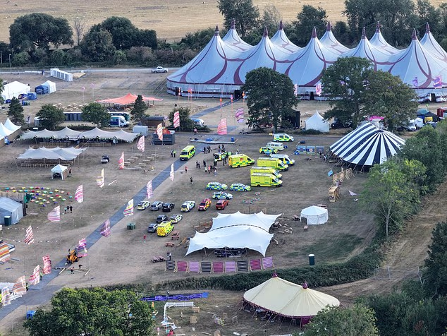 An aerial view of Big Church Festival where six people have been injured after a sign fell onto a crowd