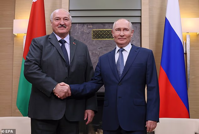 Vladimir Putin (right) has met with his henchman from Belarus Alexander Lukashenko (left) amid growing fears of an attack on Nato