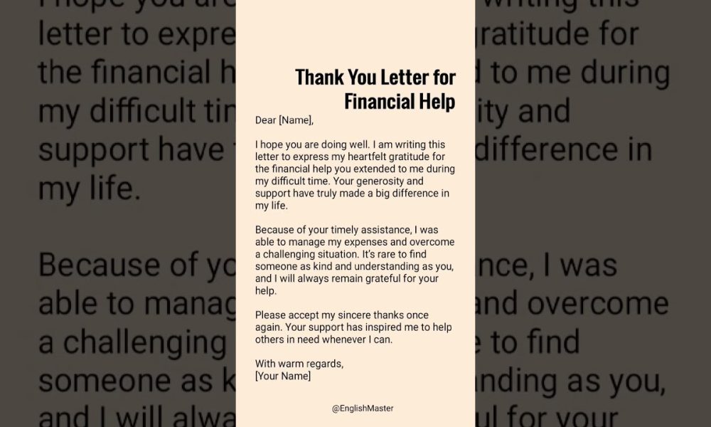 Thank you letter for financial help #thankyouletter #thankyou #financialhelp