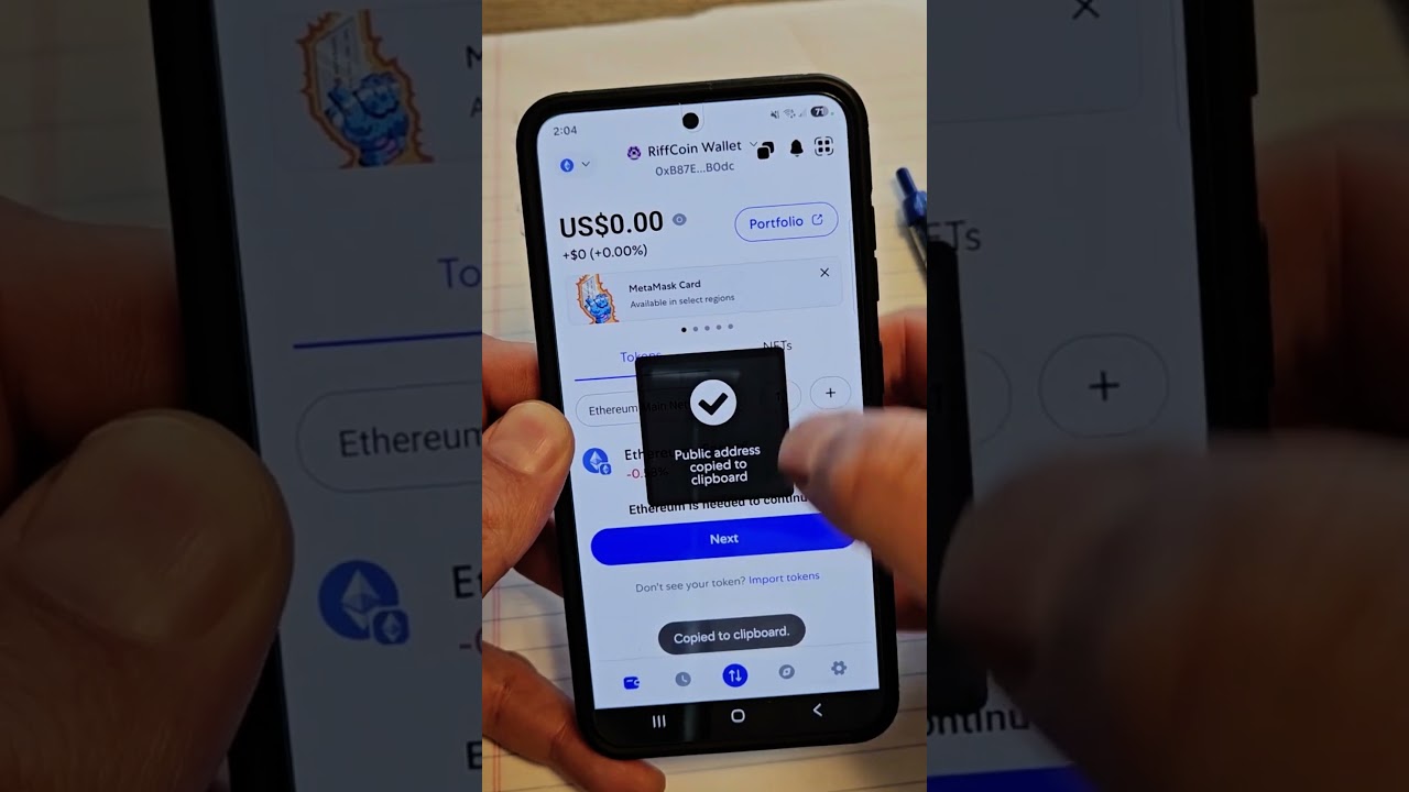 Copy Your Wallet Address | RiffCoin (RFC) Cryptocurrency MetaMask App