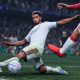 A screenshot from EA's EA FC 27, showing England's Jude Bellingham in white on the football pitch, saving a pass from the opposing team in red.