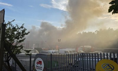 Fire engines at the scene of a fire at Washington dealership