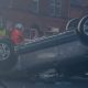 Car left overturned after crash on Russell Street, Bolton