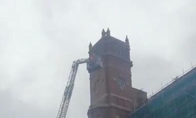 Man climbs Swan Lane Mills scaffolding as fire crews attend