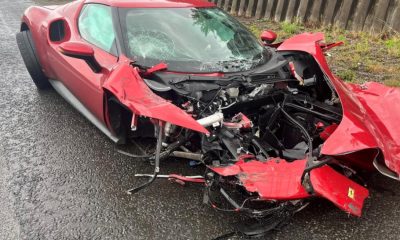 Ferrari left wrecked after driver loses control on M602