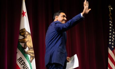 Rep. Ro Khanna (D-Calif.) gestures at a town hall event in February 2026 in Stanford, California.