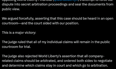Justin Sun Wins Key Court Battle Against Trump-Backed World Liberty Financial