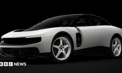 A white, custom version of the electric Ferrari Luce sold during a Sotheby's auction.