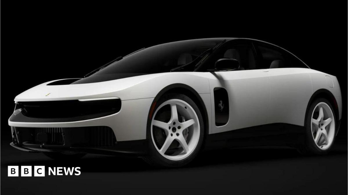 A white, custom version of the electric Ferrari Luce sold during a Sotheby's auction.