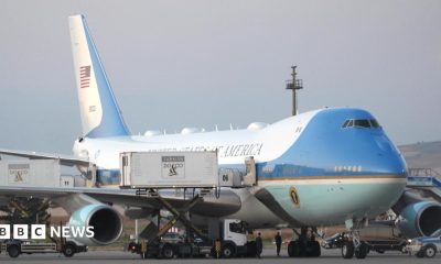 A view of the Air Force One plane in Turkey on July 8 with catering truck in the foreground