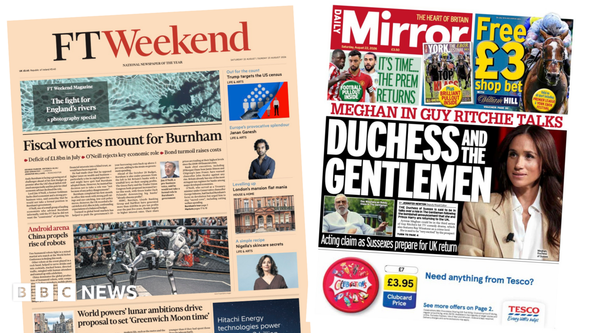 "Fiscal worries mount for Burnham" reads the headline on the front page of the Financial Times.