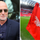 Amazon founder Jeff Bezos and a picture of a corner flag at Liverpool