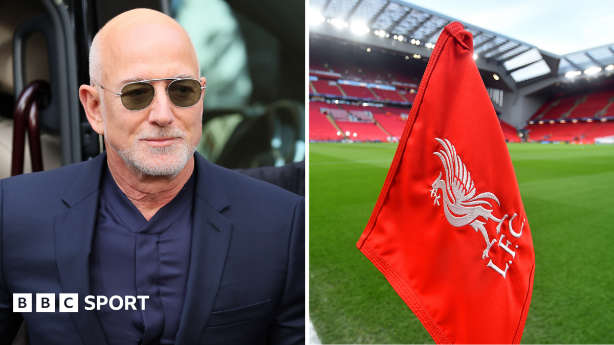 Amazon founder Jeff Bezos and a picture of a corner flag at Liverpool