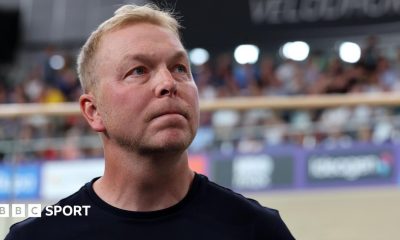 Sir Chris Hoy is pictured walking out of the Sir Chris Hoy velodrome with the Wales family - Prince William, Princess Catherine and their children George, Charlotte and Louis at the Glasgow Commonwealth Games.