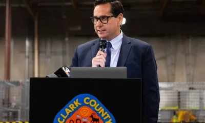 Nevada Secretary of State Cisco Aguilar speaks at the Clark County Election Department warehouse on Nov. 5, 2024, in North Las Vegas.