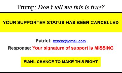 Screenshot of a fundraising email sent to supporters of President Donald Trump