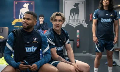 Kola Bokinni and Phil Dunster on the set of Ted Lasso's third season