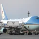 According to the reports, Trump boarded Air Force One via the stairs on the right side of the image, then hid inside a catering container on the opposite side of the plane, which took him to a different aircraft.