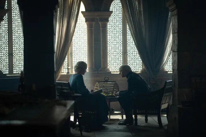 Phia Saban and Emma D'Arcy on the set of the House Of The Dragon season finale
