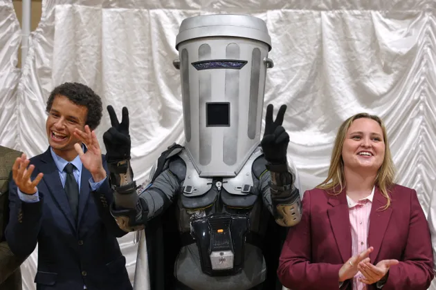 Count Binface stands among other candidates at the Clacton by-election count.