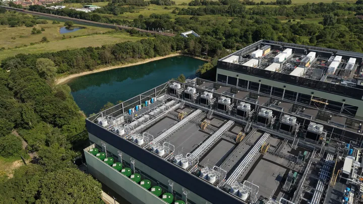 A data centre situated near to a lake.